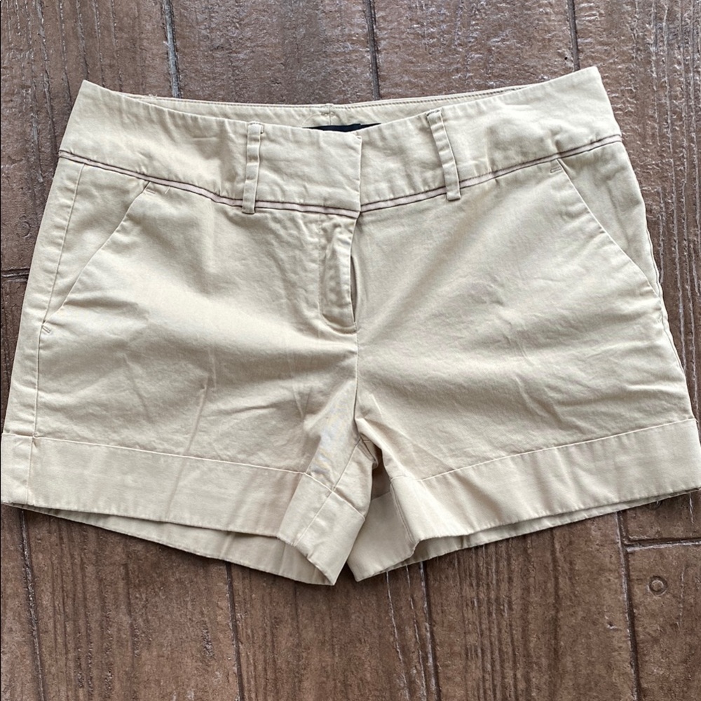 New York & Company Tan Cuffed Mid Rise Shorts Classic Cotton Blend